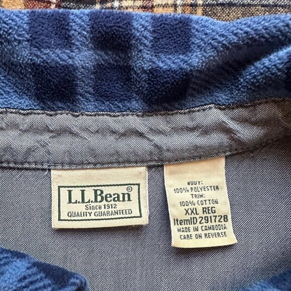 LL Bean Men’s Fleece Check Plaid Shirt in Blue Size XXL - Picture 4 of 6